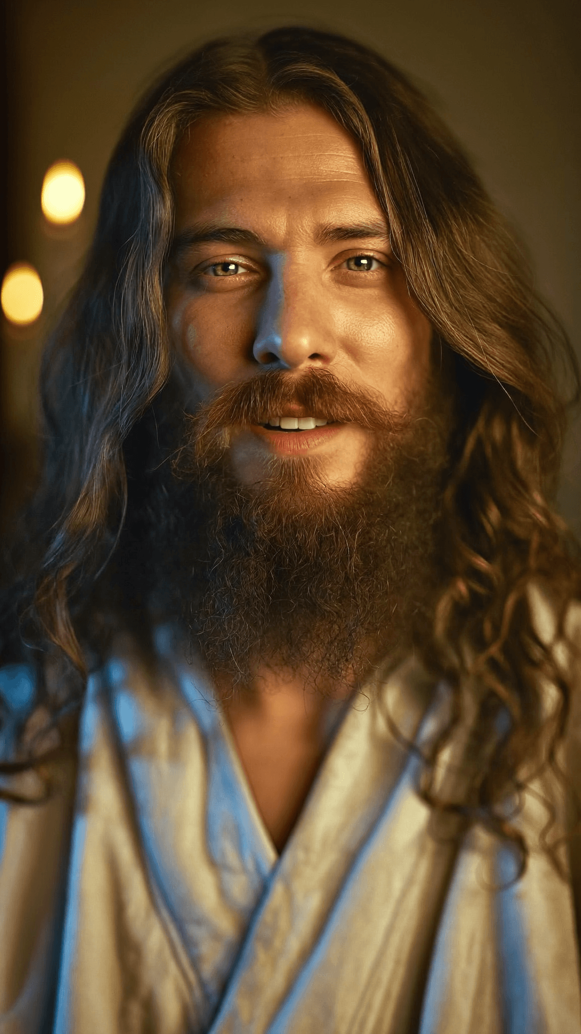 Porträt einer KI-generierten Jesus-Persona im warmen Kerzenlicht